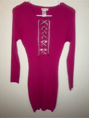 Fuchsia Lace-Up Ribbed Mini Dress